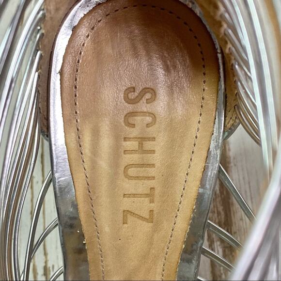 Schutz Margaery Metallic Strappy Sandal Womens Size 6B Silver Stiletto Caged - Picture 13 of 14